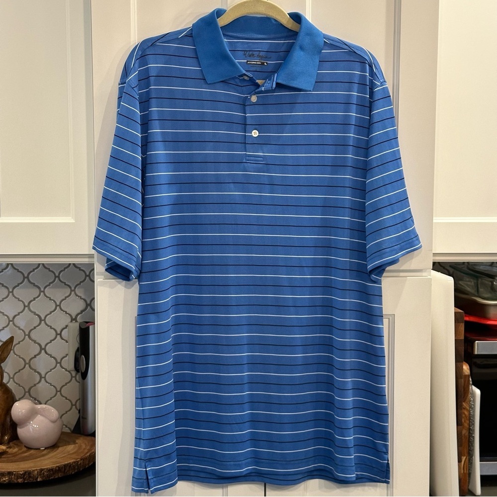 Walter Hagen Hydro Dri Men’s Blue Striped Golf Polo Shirt Athletic Outdoors L